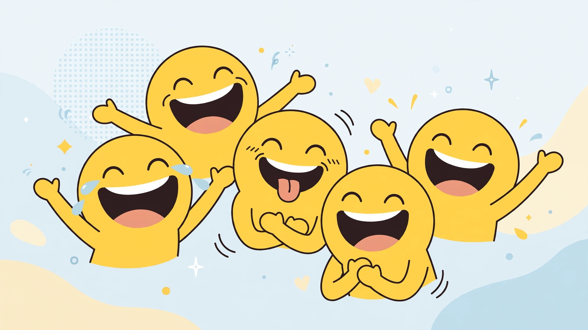 happy emoji meme meaning – friends celebrating with confetti and joy